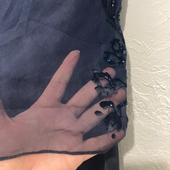 Alex Evenings Maxi Dress Gown Cocktail Holiday Burnout Sheer Floral Silk Navy - Picture 13 of 13